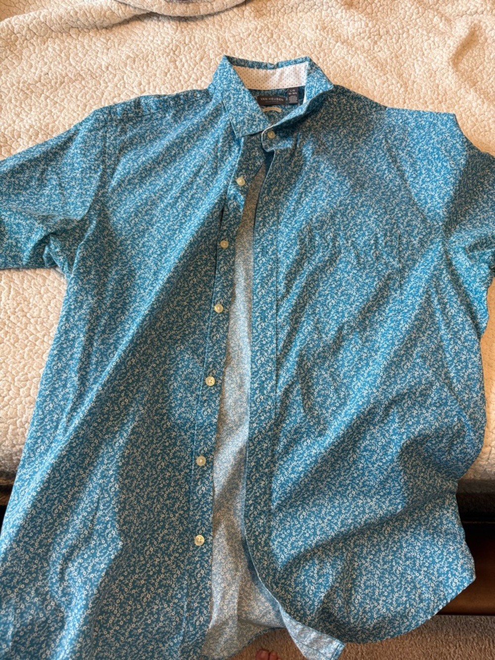 Casual Blue Floral Short-Sleeve Shirt